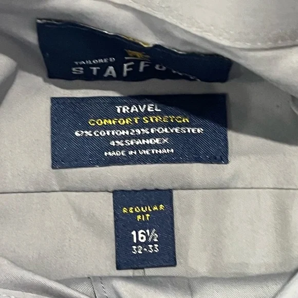 Stafford Men’s Travel Gray Button-Down Dress Shirt, Size 16-1/2, 32-33 - Picture 3 of 5